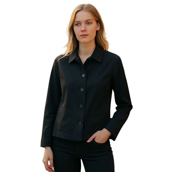VINTAGE BLACK WOOL JACKET SIZE 10 PETITE - Picture 1 of 7